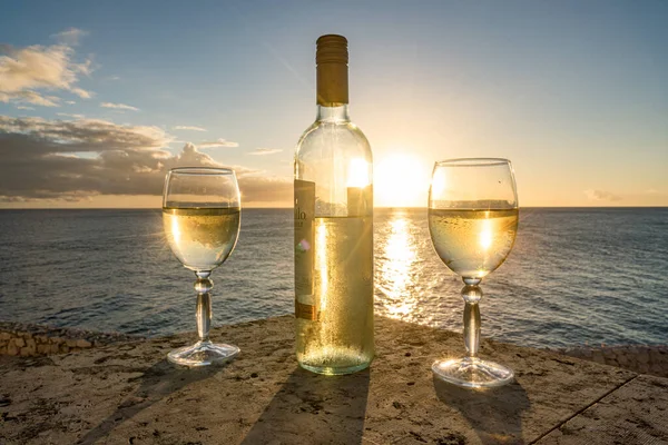 Sonnenuntergang Drinks Blick Auf Die Karibik Insel Curacao — Stockfoto