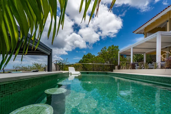 Luxe Hotel Resort Zwembad Met Een Prachtig Uitzicht Lucht — Stockfoto