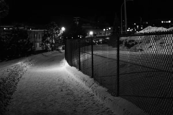 Fenced Walkway Winter Night — Stock Photo, Image