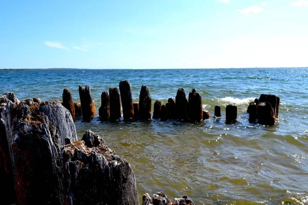 Alte Wellengetriebene Masten Die Einst Ein Pier Waren Werden Heute — Stockfoto