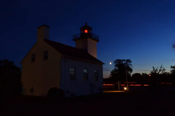 Upper Peninsula Michigan Leuchtturm Nachdem Die Sonne Frühlingstag Untergegangen Ist — Stockfoto