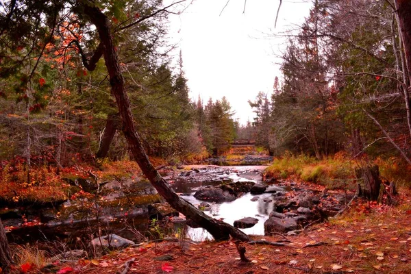 Водопад Какабика Верхнем Полуострове Мичигана Холодный Осенний День Небольшими Водопадами — стоковое фото