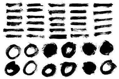 Bir dizi grunge fırça stoku. Kirli sanatsal tasarım unsuru. Siyah boya fırçası.