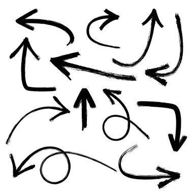 Beyaz arkaplanda el çizilmiş ok vektör kümesi grunge fırça stoku.