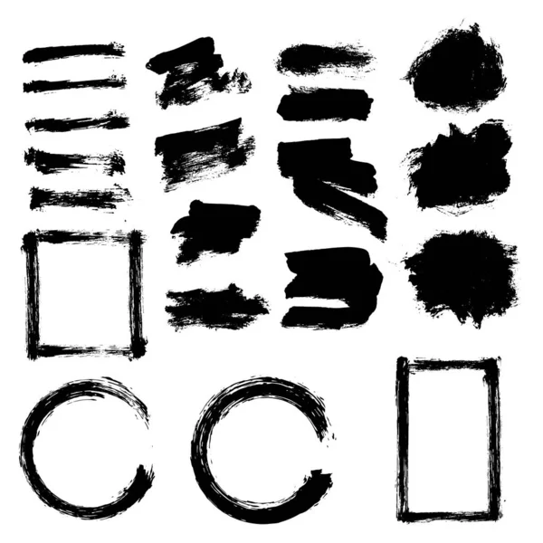 Ensemble Vectoriel Coup Pinceau Cadre Grunge Pinceau Noir — Image vectorielle