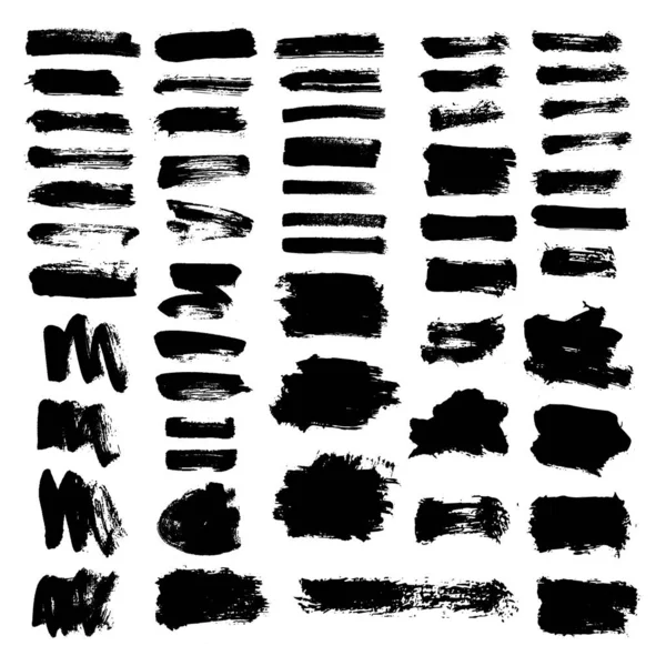 Vector Grunge Pincel Traço Set Black Textura Pintura — Vetor de Stock