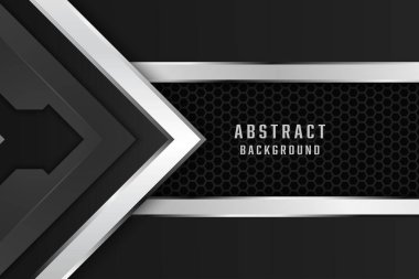 Koyu altıgen örgüsü desenli fonda vektör gri ok parlak metal yönü.