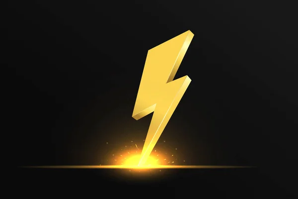 Vector Electric Lightning Golden Thunder Icon Glowing Effect — Stock Vector