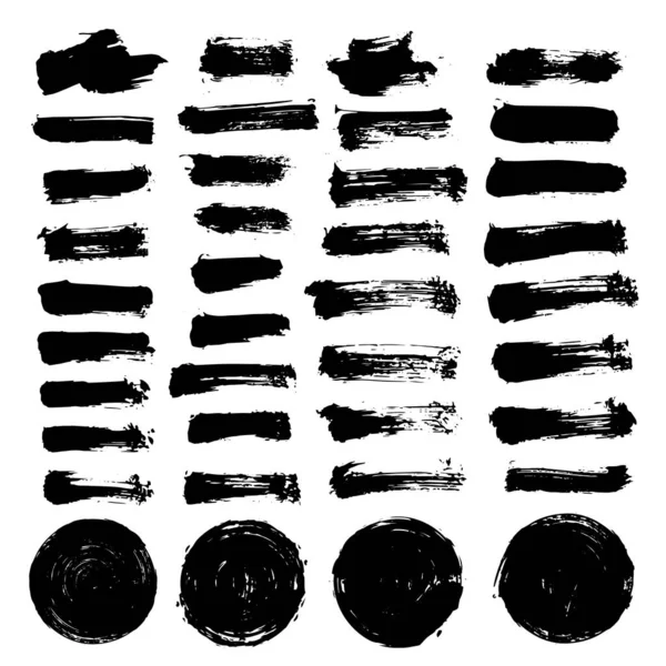 Vector Conjunto Grunge Textura Cepillo Carrera Pintura Cepillo Negro — Archivo Imágenes Vectoriales