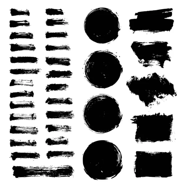 Set Vectores Pincel Pintura Negro Trazo Grunge Textura Cepillo — Archivo Imágenes Vectoriales