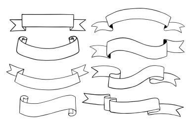 Vector set of ribbon banner doodle isolated on white background.