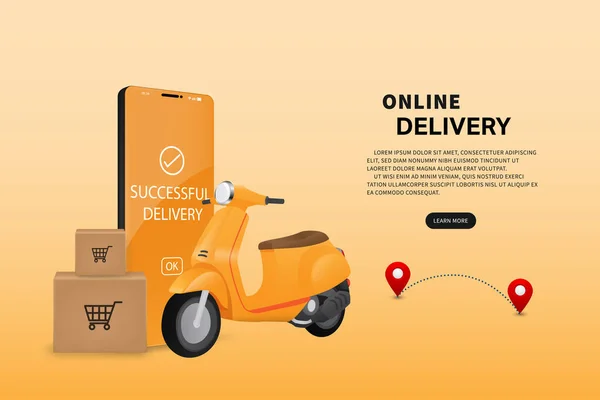 Vector Mobile Application Concept Fast Delivery Scooter - Stok Vektor