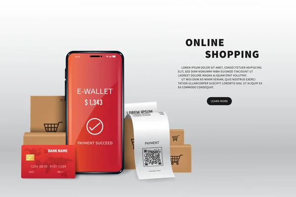 Konsep Belanja Online Vektor Desain Banner Web Templat Pembayaran Dengan - Stok Vektor