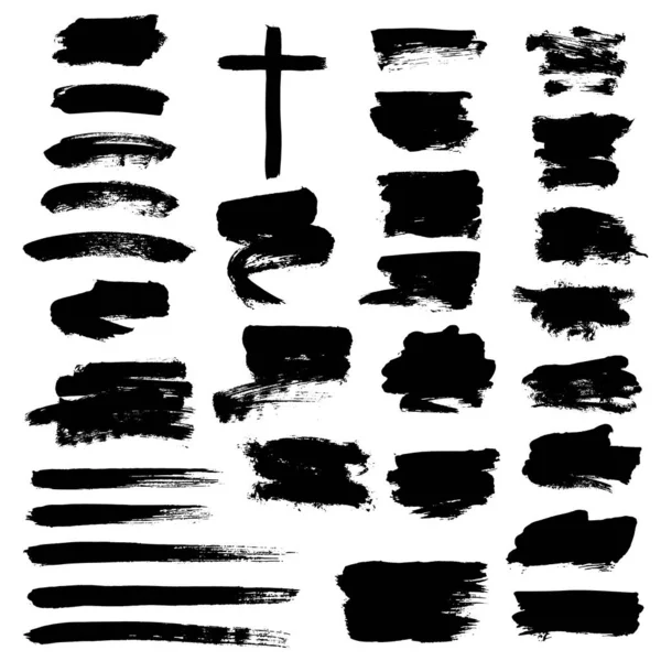 Vector Black Ink Brush Stroke Paint Brush Set Grunge Design — Stok Vektör