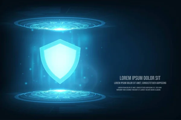 Vector abstract blue shield and circuit with glowing effect. Security data concept.