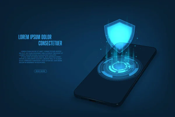 Vector Internet Booster Technology Security Concept Shield Smartphone Abstract Background - Stok Vektor