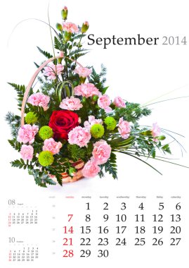 2014 takvim. Eylül. 