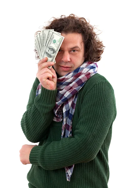 hombre feliz con dinero en mano