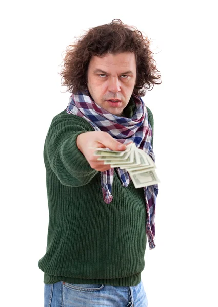 adam eliyle para dışarı uzanır.