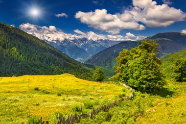 Kafkas Dağları manzarada renkli yaz. 