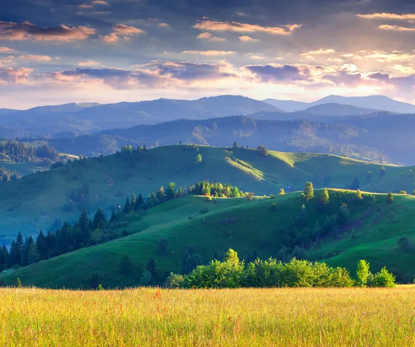 Renkli yaz gündoğumu Dağları.
