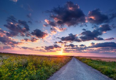 Yaz gündoğumu yol ile kırsal