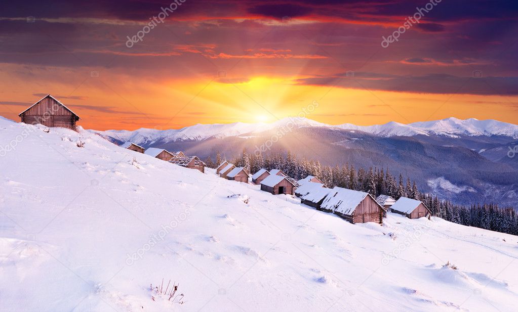 Winter sunrise in the mountains
