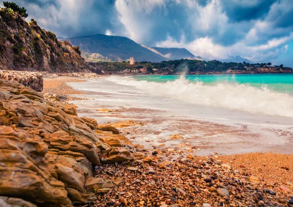 Stürmisches Wetter Beliebten Touristenziel Guidaloca Strand Scopello Lage Sizilien Europa — Stockfoto
