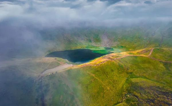 Luchtlandschapsfotografie Foggy Zomer Scene Van Populaire Toeristische Bestemming Dohaska Meer — Stockfoto