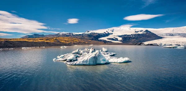 Icebergs Flotantes Laguna Glaciar Jokulsarlon Niebla Mañana Vista Desde Avión — Foto de Stock