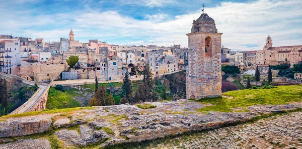 Atemberaubendes Frühlingshaftes Stadtbild Der Lateinischen Altstadt Gravina Apulien Herrliche Morgenszene — Stockfoto