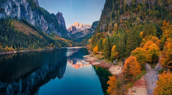 Luftaufnahmen Von Landschaften Farbenfroher Herbstblick Von Der Fliegenden Drohne Des — Stockfoto