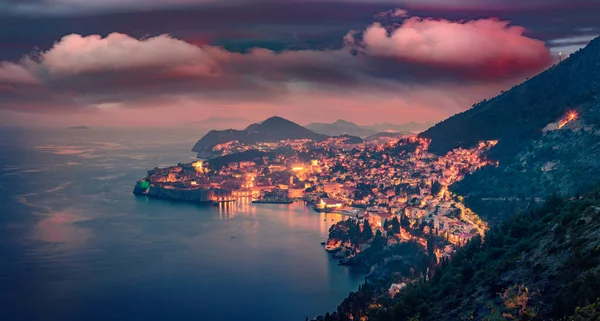 Luftaufnahmen Von Landschaften Blick Auf Die Stadt Dubrovnik Abend Faszinierender — Stockfoto
