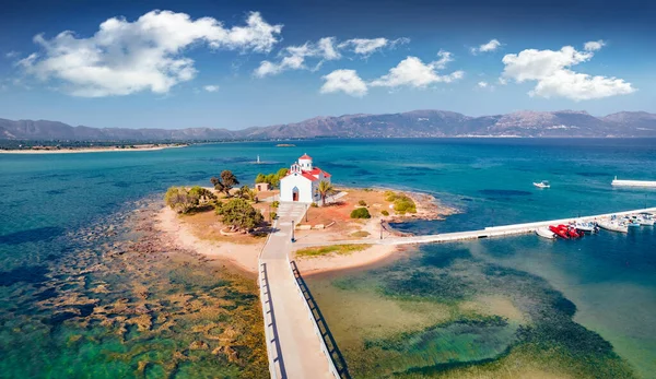 Blick Von Der Flugdrohne Auf Die Kirche Saint Spiridon Hafen — Stockfoto