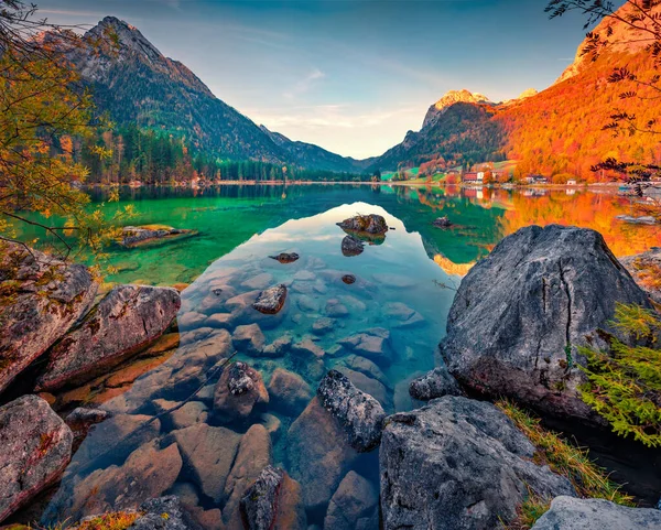 Erstaunliche Herbstszene Hintersee Schöne Morgensicht Auf Die Bayerischen Alpen Der — Stockfoto