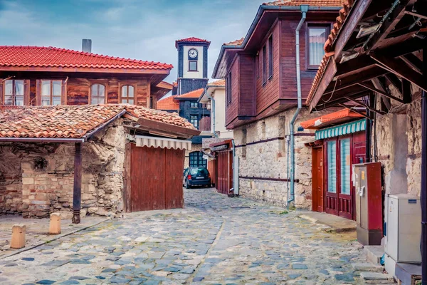 Spektakuläres Stadtbild Morgen Altstadt Von Nessebar Bunte Frühlingsszene Bulgariens Europas — Stockfoto