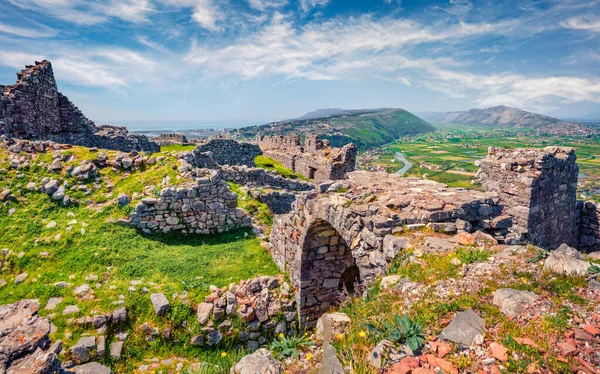 Wunderbarer Frühlingsblick Auf Die Ruinen Der Festung Lezhe Sonniger Morgen — Stockfoto