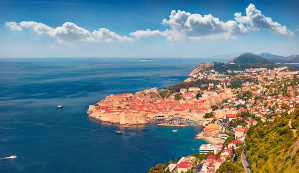 Luchtlandschapsfotografie Kleurrijk Uitzicht Stad Dubrovnik Spectaculaire Zomer Zeegezicht Van Adriatische — Stockfoto