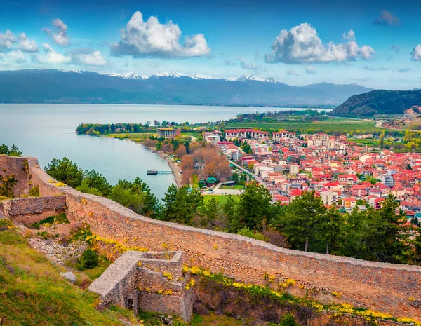 Pemandangan Indah Musim Semi Kota Ohrid Dari Dinding Benteng Samuel — Stok Foto