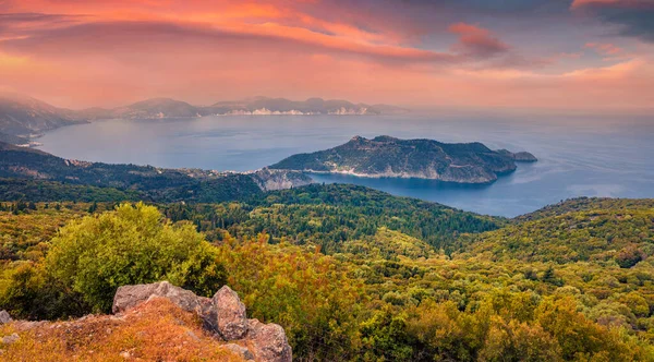Luftaufnahmen Von Landschaften Herrlicher Blick Auf Die Halbinsel Asos Morgen — Stockfoto