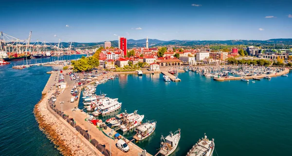 Vue Magnifique Depuis Drone Volant Port Koper Scène Estivale Colorée — Photo