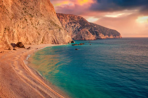 Nádherná Jónská Scenérie Nádherný Letní Výhled Pláž Porto Katsiki Atraktivní — Stock fotografie