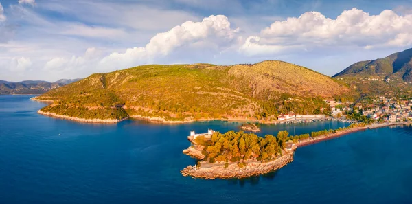 Vista Desde Dron Volador Del Puerto Methana Escena Panorámica Verano — Foto de Stock