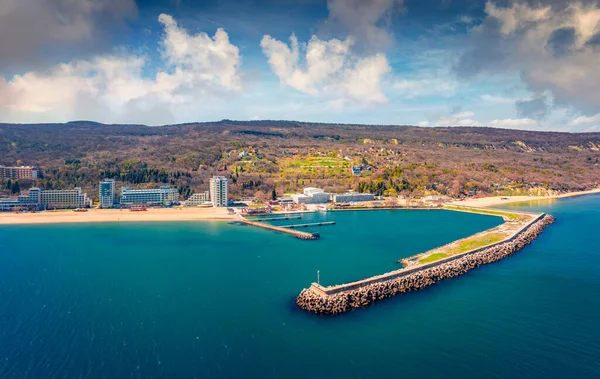 Rozkošný Jarní Pohled Přístav Golden Sands Působivá Ranní Scéna Bulharska — Stock fotografie