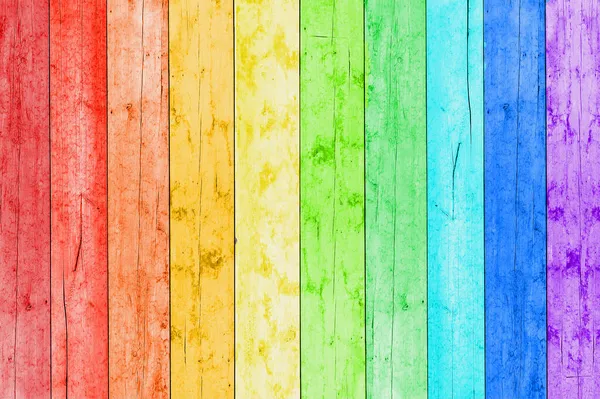 彩虹色图案木制背景 Lgbt颜色 老式的乡村木墙板地板质感 垂直板材 — 图库照片