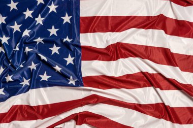 ABD 'nin buruşuk bayrağını kapatın. Amerika Birleşik Devletleri Ulusal Bayrağı