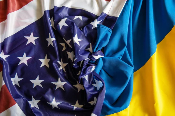 Související Vlajky Usa Ukrajiny Ukrajinsko Americké Přátelství Podpora Válce — Stock fotografie
