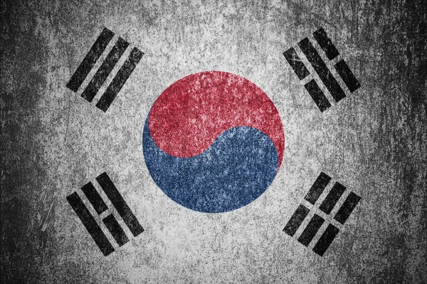 Grunge Dél Koreai Zászló Piszkos Dél Koreai Zászló Fémfelületen — Stock Fotó