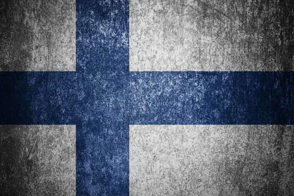 Primer Plano Bandera Grunge Finlandesa Bandera Finlandia Sucia Sobre Una —  Fotos de Stock