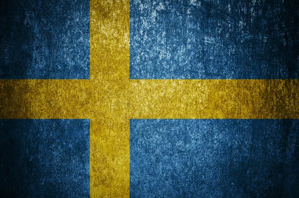 Nahaufnahme Einer Schwedischen Grunge Flagge Schmutzige Schwedenfahne Auf Einer Metalloberfläche — Stockfoto